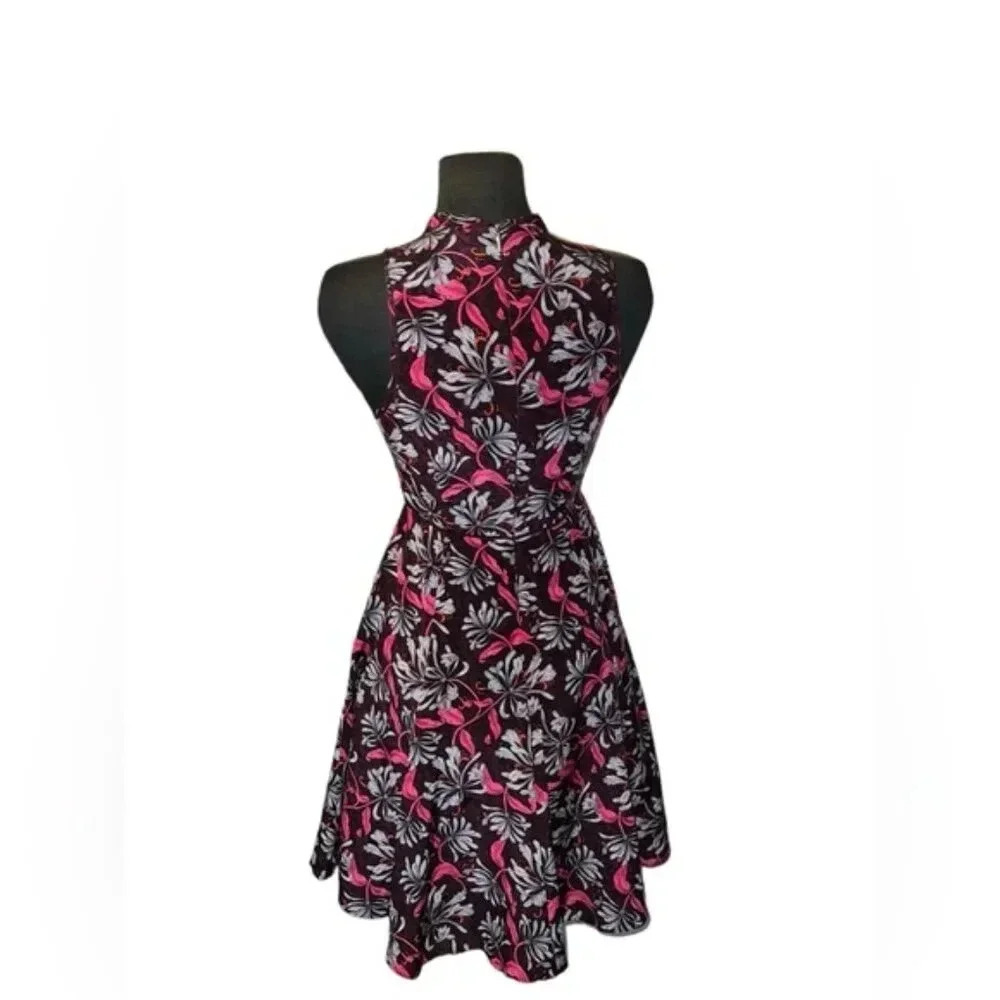 REBECCA TAYLOR Mystic Garden 100% silk floral buttoned shirt dress plum|… - Picture 4 of 6